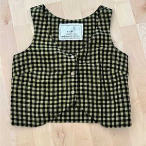 NEW! Not Perfect Linen Riviera Vest S Mid Yellow Gingham